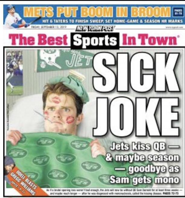 Image result for ny post pic sick sam darnold