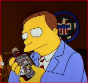 Like Angry Ward, Lionel Hutz has a weakness for the brownest of the brown liquors.