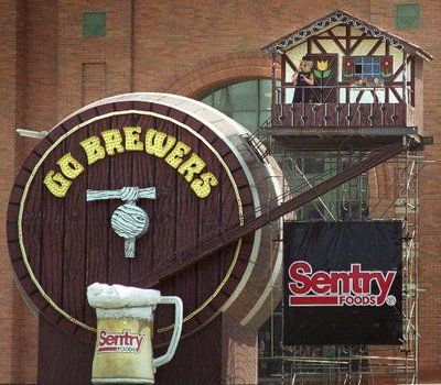bernie brewer milwaukee stadium county brewers slide beer mug old chalet park into miller his mascot wisconsin baseball mlb stein