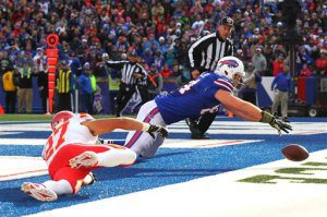 Scott Chandler diving for Bryce Brown's fumble. 