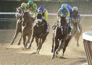 American Pharoah, with Victor Espinoza up, rounds the fourth turn at the 147th running of the Belmont Stakes horse race Saturday, June 6, 2015, in Elmont, N.Y. American Pharoah is the first horse to win the Triple Crown since Affirmed won it in 1978. (AP Photo/Frank Franklin II)