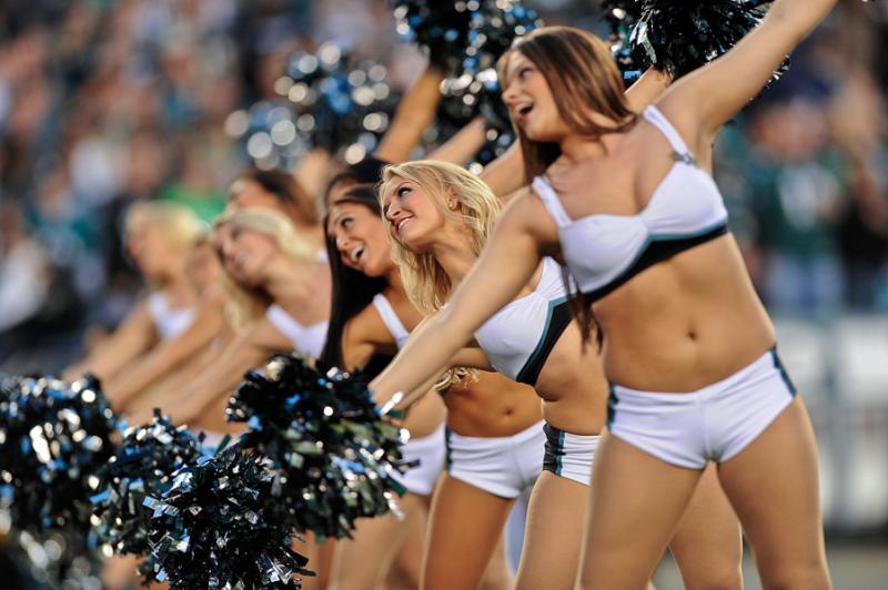 The Philadelphia Eagles cheerleaders perform in the first half of an NFL fo...