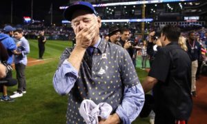 CLEVELAND, OH - NOVEMBER 02: Actor Bill Murray reacts on the field after the Chicago Cubs defeated the Cleveland Indians 8-7 in Game Seven of the 2016 World Series at Progressive Field on November 2, 2016 in Cleveland, Ohio. The Cubs win their first World Series in 108 years.