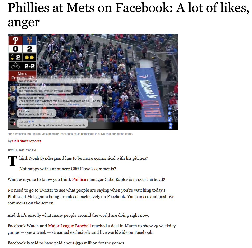 Phillies at Mets on Facebook A lot of likes, anger