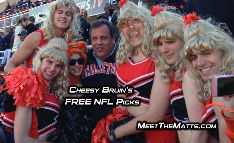 Chris-Christie, NFL Championship Sunday- Cheesy Bruin's FREE NFL Picks, Jim Kelly, Cheerleaders